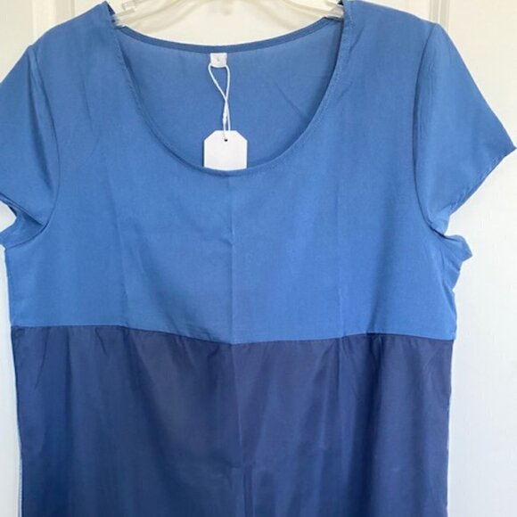 NWT Blue Color Block Short Sleeve Midi Dress Large - Picture 9 of 11